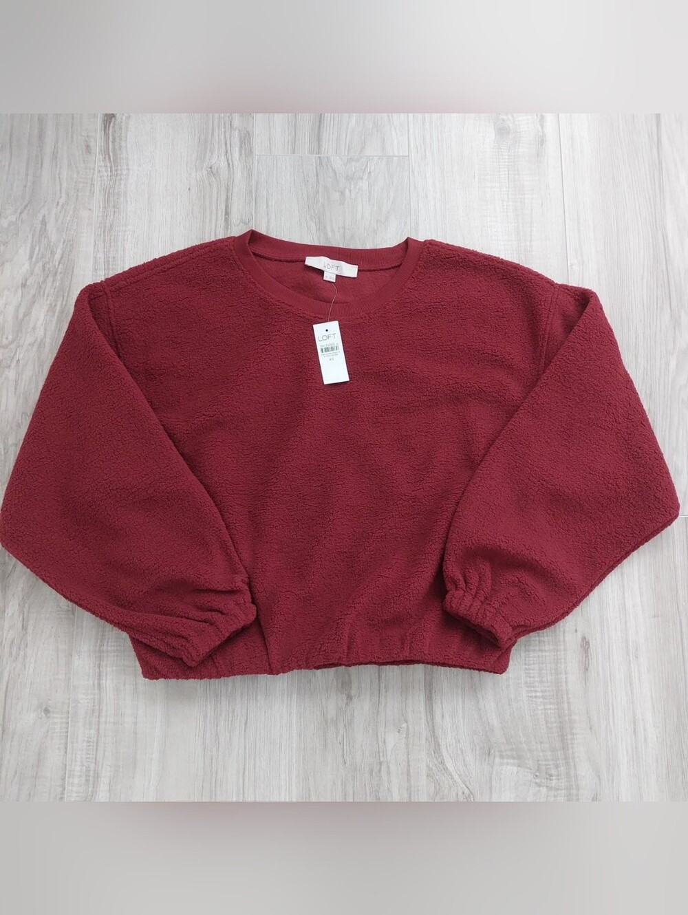 LOFT Burgundy Sherpa Crewneck Pullover